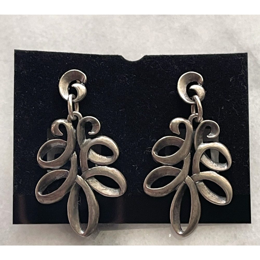 James Avery .925 Sterling Silver Ribbon Dangle Post Earrings - Original Backs